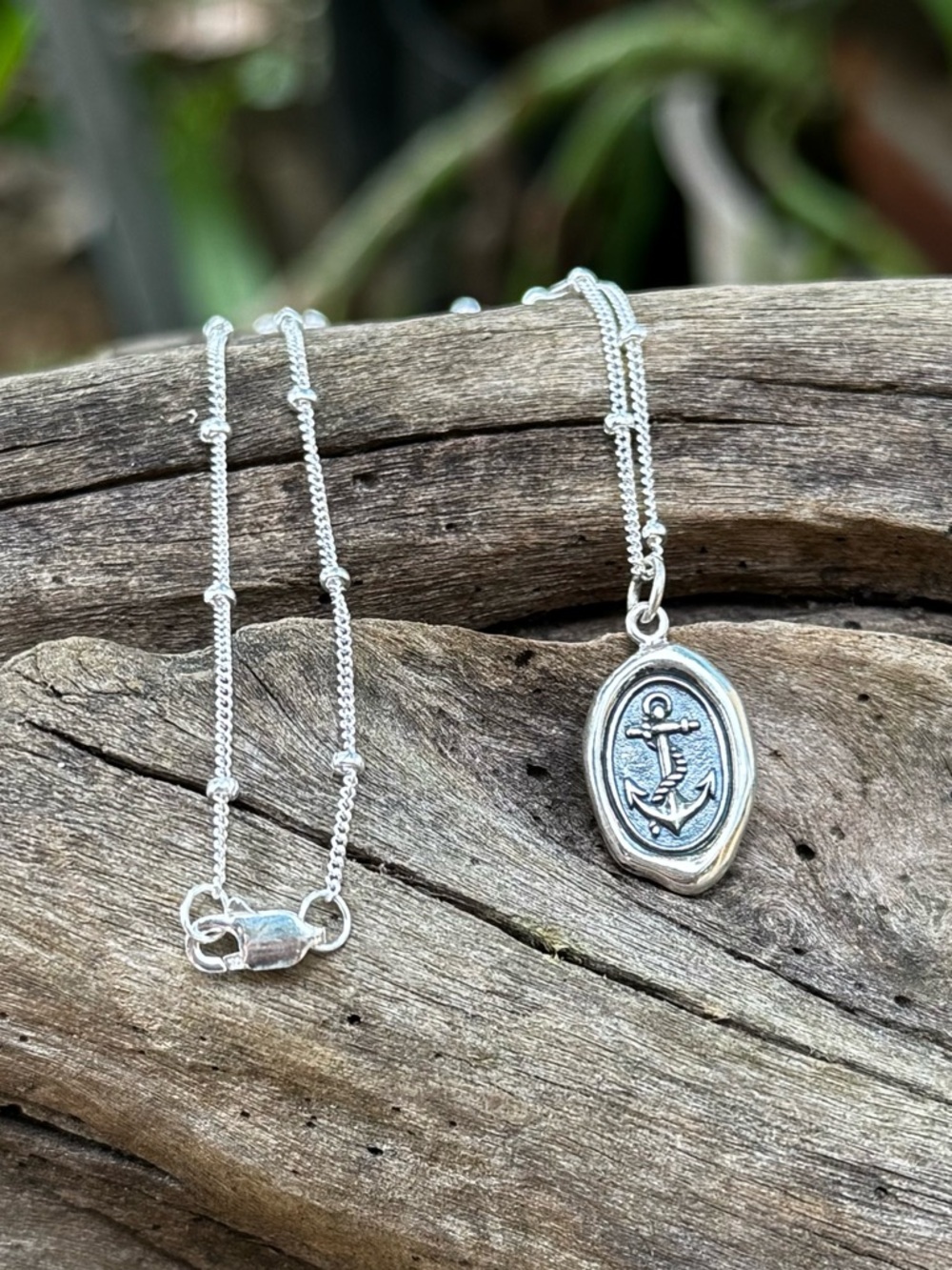 Hand Crafted Silver anchor seal Pendant Necklace - Silver